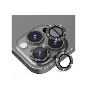 Iphone 16 Pro ve 16 Pro Max Siyah (Black) Titanyum Uyumlu Taşlı Kamera Lens Koruyucu Cam