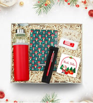 Özel Deri Kılıflı 500 ML Kırmızı Su Matarası & Kişiye Özel Kırmızı 32 GB Usb & Gümüş Renk Detaylı Kırmızı Tükenmez Kalem & Mantar Desenli Defter Yeni Yıl Hediye Seti