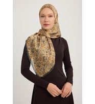 Schaless Etnik Bahar - Pudra - Aurora Desenli Janjan Eşarp - 90x90 Cm (Gri)