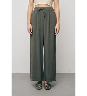 Kadın Basic Modal Bol Paça Beli Lastikli Dökümlü Pantolon (Haki)