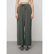 Kadın Basic Modal Bol Paça Beli Lastikli Dökümlü Pantolon (Haki)