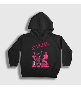 Presmono Unisex Çocuk Siyah Stage Gorillaz Kapüşonlu Sweatshirt 55015tt