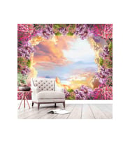 Dreamwall Çiçekler Ve Gökyüzü Deseni Silinebilir Sağlıklı Tekstil Duvar Kağıdı (Çok Renkli)