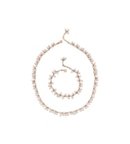 Sallantılı Doğal İnci Kolye Bileklik İkili Set (Rose)