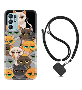 Oppo Reno 6 Kılıf Resimli Boyun Askılı İpli Desenli Silikon Series Kediler 1885