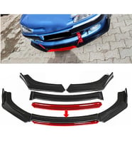 Peugeot 306 Kırmızı Renkli Şeritli Dilli Ön Lip 4 Prç Parlak Siyah ABS