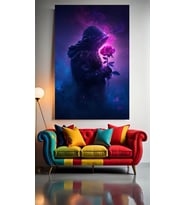 NEON TONLARDA ÇİÇEK KOKLAYAN KARAKTER 1 Ev Duvar Salon Güzellik Salonu Ofis Dükkan Dekarasyon Kanvas Tablo (Çok Renkli)