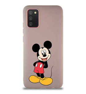 Samsung Galaxy A02S Soft Premier Kapak Mickey Mouse-B Tasarımlı Silikon Kılıf - Pudra (Şeffaf)