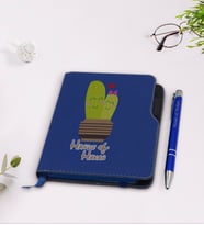 BK Gift Kişiye Özel Kaktüs Tasarımlı Lacivert Termo Deri Defter Kalem Seti-13