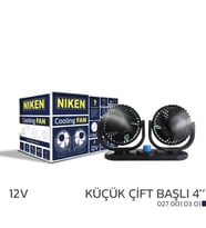 Araç Içi Vantilatör Küçük Çift Başlı 12v 4 inç Üniversal Niken (Siyah)