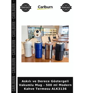 Özel Üretim Askılı ve Derece Göstergeli Vakumlu Mug - 500 ml Modern Kahve Termosu ALK3136