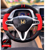 Honda Civic FD6 Dikme Direksiyon Kılıfı Parlak Siyah Kırmızı Detaylı Kırmızı Çift Yüzük ve Dikiş 2006-2012