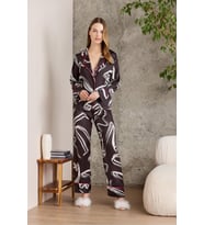 Saten Desenli Pijama Takımı - 1230 (Siyah)