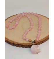 Pembe Kuvars Taşı Düğümlü Unisex Tasarım Kolye 8mm (45065)