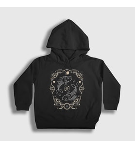 Presmono Unisex Çocuk Siyah Pisces Zodiac Hediye Balık Burcu Kapüşonlu Sweatshirt 528761tt