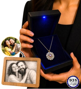 925 Ayar Altın Kaplama Baget Gümüş Kolye 100 Dilde Seni Seviyorum ve Kişiye Özel Karakalem Fotoğraflı Ahşap Çerçeve