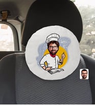 BK Gift Kişiye Özel Erkek Chef Karikatürlü Yuvarlak Araç Koltuk Yastığı-12