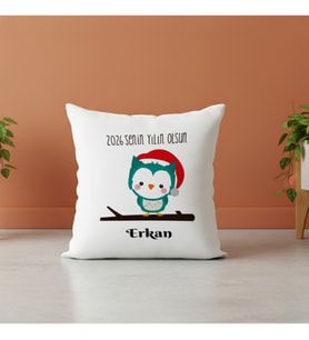 Baykuş Tasarımlı Yılbaşı Hediyesi Yastık Kişiye Özel