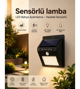 Sensörlü, Güneş Enerjili Led Duvar Lambası Bahçe Ve Balkon Aydınlatma