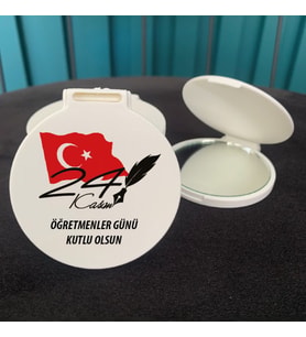 Hediyelik Ayna - Türk Bayrağı Tasarım 24 Kasım Öğretmenler Günü Hediyesi Baskılı Cep Aynası - 5 Adet