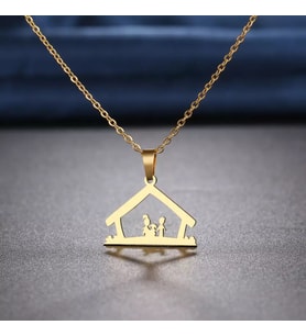 Kişiye Özel 925 Ayar Gümüş Aile Ev Kolye (Gold)
