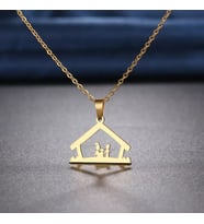 Kişiye Özel 925 Ayar Gümüş Aile Ev Kolye (Gold)
