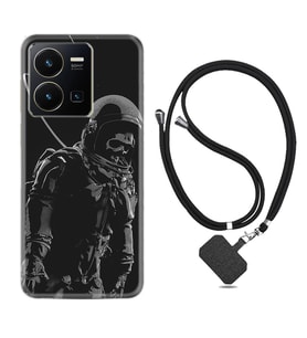 Vivo Y22 Kılıf Silikon Boyun Askılı İpli Desenli Silikon İskelet Astronot 1613