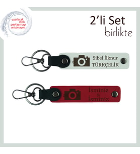Fotoğraf Figürlü Erkek Kardeşe Kalıcı Armağan, Kişisel Yazı Eklenebilir Deri Takım, Beyaz-Kırmızı