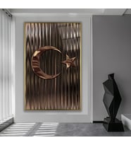 Metal Çerçeveli Bayrak Cam Tablo (Gold)