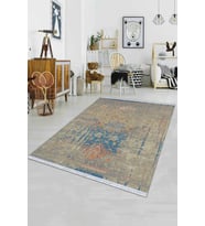 Toprak Modern Dokuma Pamuk Tabanlı Kaymaz Kilim KLM010