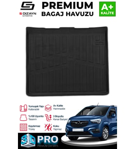 S-Dizayn Opel Combo E Seperatörsüz 3D Pro Bagaj Havuzu 2019 Üzeri A+ Kalite
