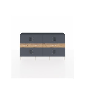 Arges Konsol 5 Raflı 3 Çekmeceli 8 Kapaklı 176x30x99 Antrasit-Antrasit/Çam
