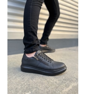 Warrior Bağcıklı ve Fermuarlı Cilt Erkek Günlük Sneaker Ayakkabı CST - Siyah