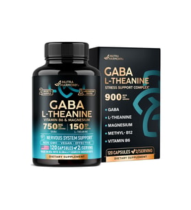 NUTRAHARMONY GA.BA L-Theanine (ÖSG ÖZEL SPORCU GIDALARI) 900mg 120 Capsul - Made in USA - Magnesium Vitamin B6 - Calm,Sleep,Relaxation Mood Support - Gam.ma AminoButyric Acid, L-Theanine, Vegan.50..