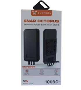 SnapMax SNP-3007 10.000 mah Siyah Vantuzlu Kablosuz ve 3in1 Kablolu Powerbank