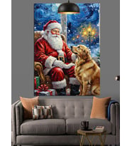Yılbaşı Kıyafetli Sakallı Noel Baba Ve Köpek Dekoratif Kanvas - Mdf Ahşap Tablo