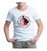 Koi Fishes in a Floral Circle Beyaz Çocuk Tshirt