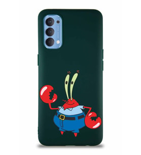 Oppo Reno 4 Soft Premier Kapak Bay Yengeç Tasarımlı Silikon Kılıf - Yeşil (Şeffaf)
