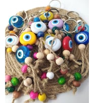 Nazar Boncuk Anahtarlık 10 Adet Kötü Göz Kovucu Nazar Hand Made Hasır Renkli Boncuklu Nazarlı Anahtarlık