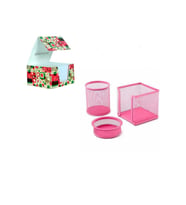 3 LÜ KALEMLİK SETİ METAL PEMBE PERFORE +KÜP NOT KAĞIDI