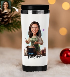 BK Gift Kişiye Özel Kadın Yılbaşı Karikatürlü Çelik Termos Bardak - 14, Yılbaşı Hediyesi, Yeni Yıl Hediyesi