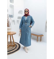 6655-Kuşaklı Denim Ceket Mavi