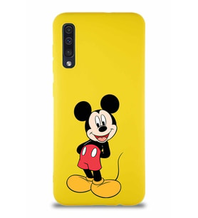 Samsung Galaxy A50 Soft Premier Kapak Mickey Mouse-B Tasarımlı Silikon Kılıf - Sarı (Şeffaf)