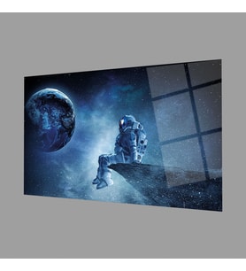 Uzay Astronot 4mm Dayanıklı Cam Tablo Temperli Cam, Space Glass Wall Decor