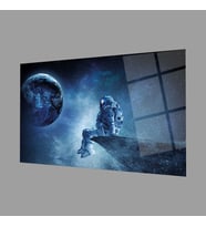 Uzay Astronot 4mm Dayanıklı Cam Tablo Temperli Cam, Space Glass Wall Decor