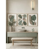 Modern Botanik Banyo Konsepti 3’lü Ahşap Çerçeveli Tablo Seti