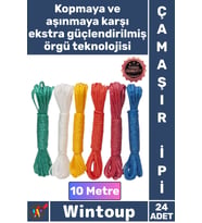 #Çamaşırİpi Sağlam Dayanıklı Renkli Örgülü Kopmaz Kaliteli Balkon 10 Metre Naylon Çamaşır İpi 24'lü