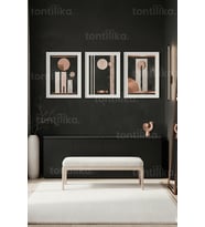Modern Rose Gold Soyut Geometrik Sanat 3’lü Ahşap Çerçeveli Tablo Seti