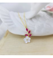 Vaoov 925 Ayar Gümüş Taşlı Sedef Çiçekli Kolye (Gold)