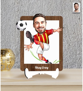 Kişiye Özel Futbolcu Temalı Karikatür Ahşap Biblo